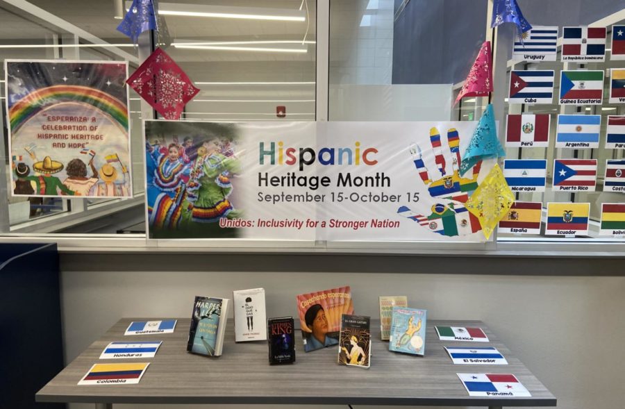 Hispanic Heritage Month display in the HHS library (photo by Marin Poleshek).