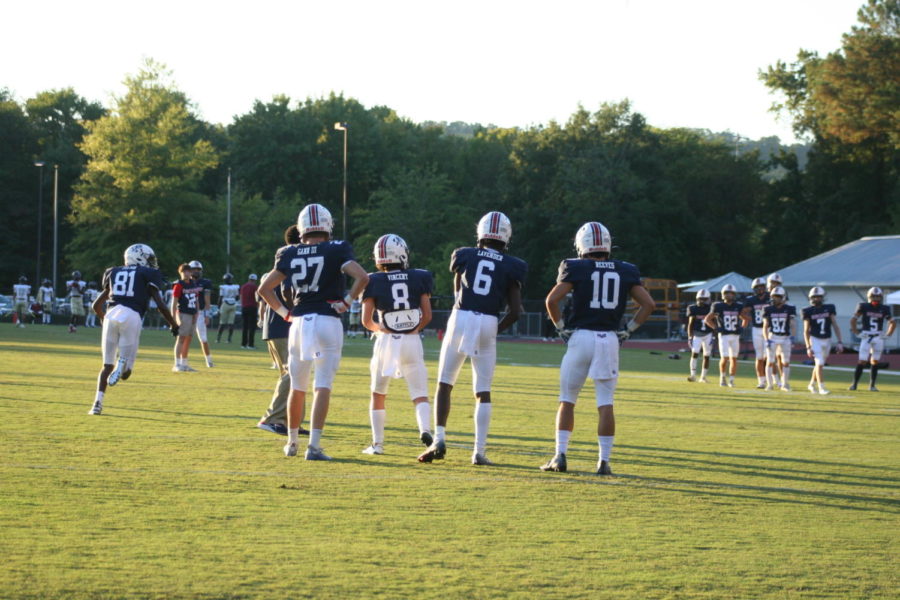 Patriots wide receivers look onto the pregame against Pinson Valley on 9/23/2022.