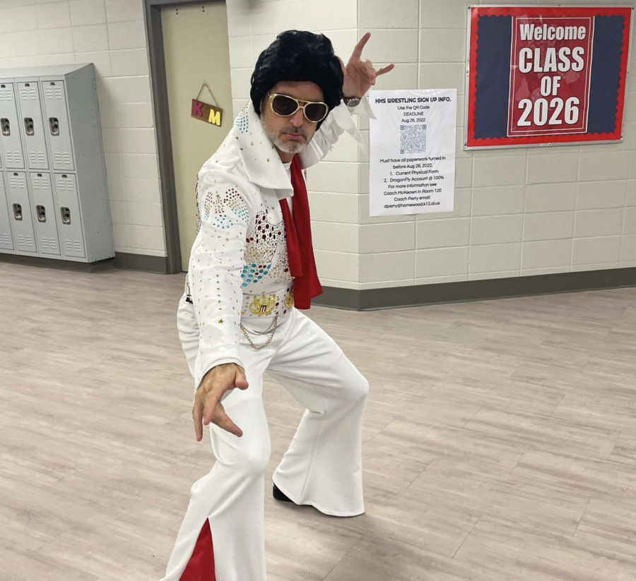 Rock the Rebels! Dr. Henneke dressed as elvis.