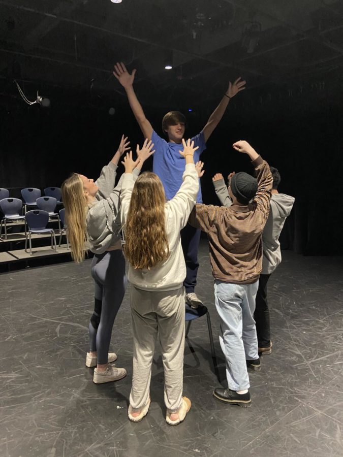 Second period improv students participate in a music-based exercise (photo by Marin Poleshek).