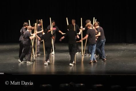 Members of the drumline perform Dowels at the 2022 percussion showcase (photo by Matt Davis).
