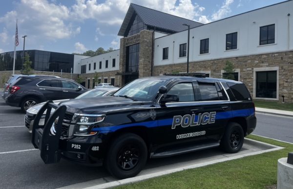A Homewood City Schools student resource officer patrol car sits parked outside of HHS. Homewood SROs and Homewood PD completed extra school safety training this summer. 