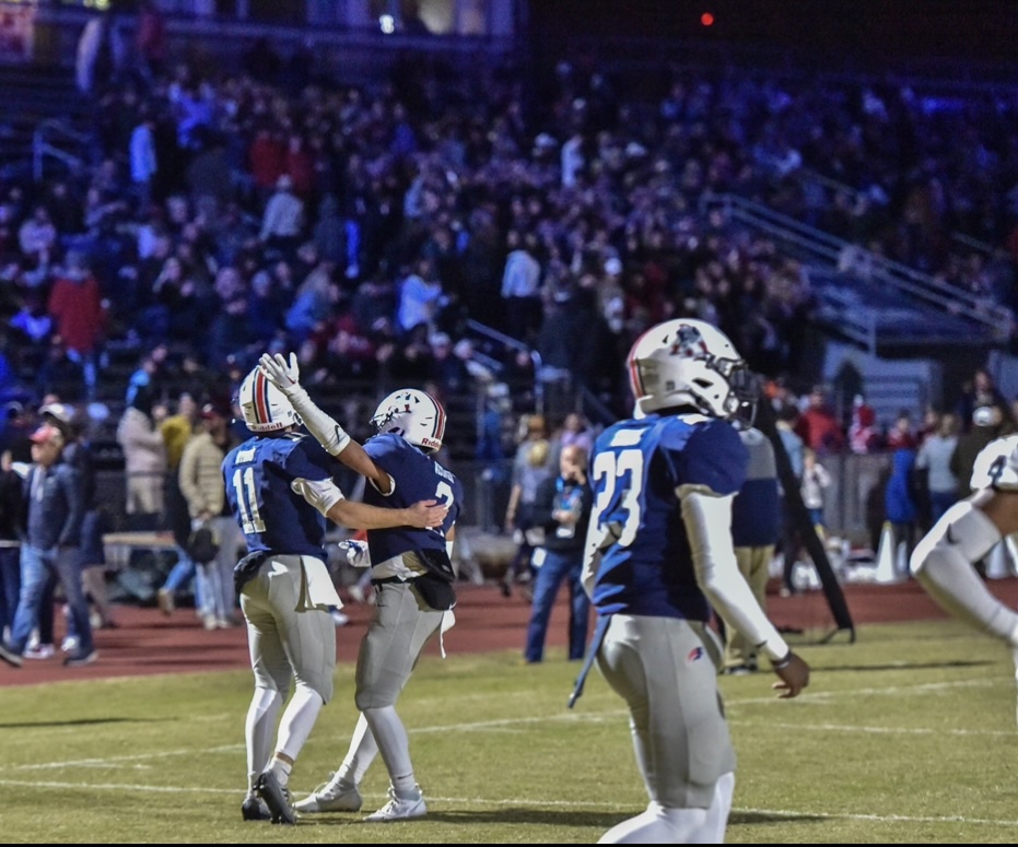 Will Myers celebrates after scoring a touchdown against Jasper. The Patriots won that game 38-14 on Nov. 2. 