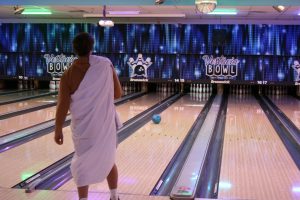 HHS student, Haralson Stignani participates in Toga Bowling at Vestavia Bowl.