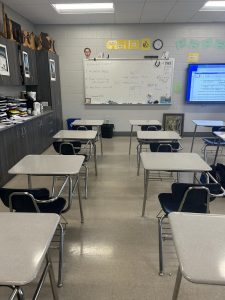 Empty desks from absent students