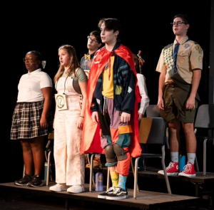 Cast of "The 25th Annual Putnam County Spelling Bee" performing during the final dress rehearsal.