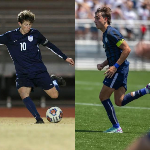 Hardy Smith and Charlie Herring playing varsity soccer while in high school. Both served as soccer captains that helped win state championships in 2021 and 2024.