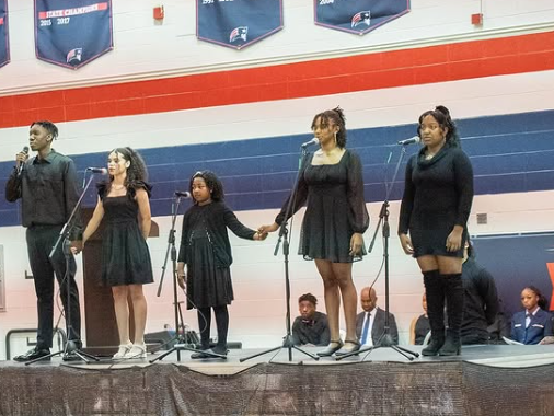 Fine Arts students perform an acrostic poem during last year's Black History Month program.