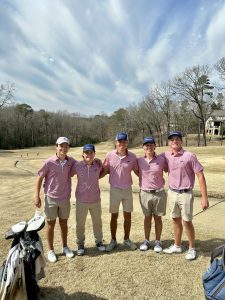 (From left to right) Jack Lowery, Sawyer Bennett, Kaman Rouse, Andrew Woods and Alex Wahl competing at the North River yacht club in Tuscaloosa  