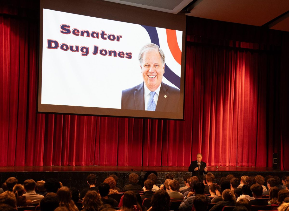 Senator Doug Jones speaking with HHS students during his study talk. 