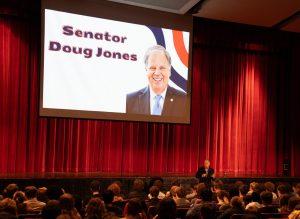 Senator Doug Jones speaking with HHS students during his study talk. 