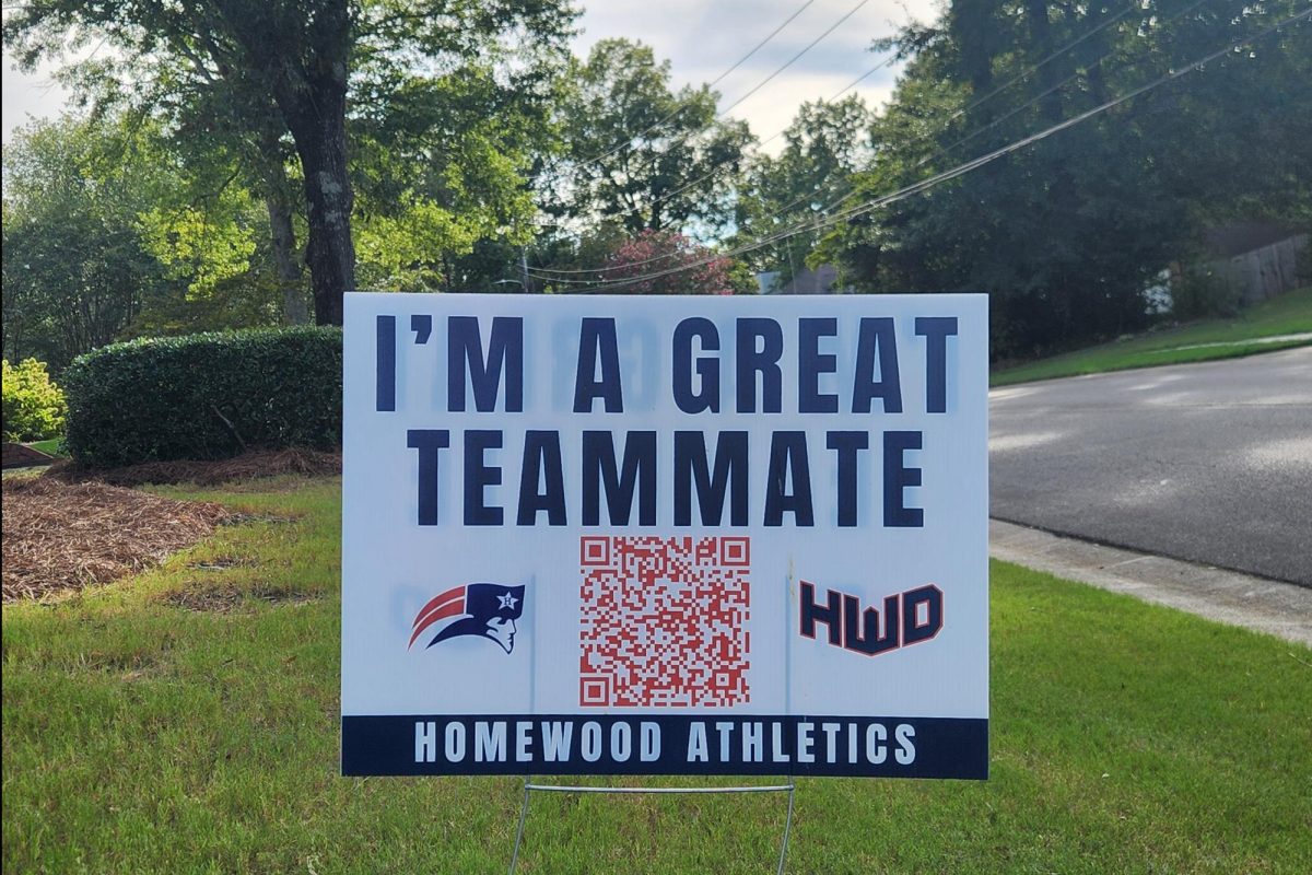 A Homewood Athletics yard sign advertises the revitalized leadership program. Athletes are encouraged to use these signs to build a network where students learn and grow together.