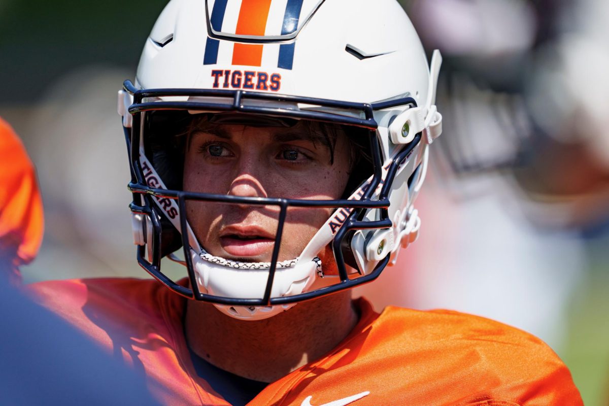 Auburn freshman Will Myers focuses at practice. Myers moved in the week after graduation to begin preseason practice.