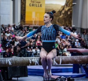 Mary Vines competes at the pre-elite level on a balance beam. Her performances at tournaments across the country garnered attention from several colleges and universities.