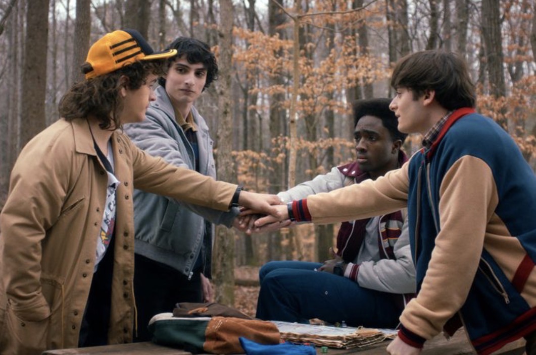 (from left to right) Gaten Matarazzo, Finn Wolfhard, Caleb McLaughlin and Noah Schnapp star in Season 5 of 'Stranger Things'. The show's finale premieres on New Years Eve.