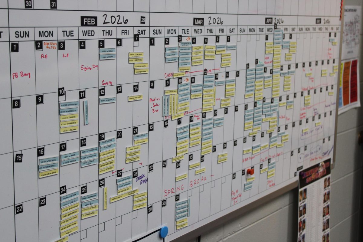The athletics office calendar spans from April 2026 to Jan 2027. Filled with assorted sporting events, the agenda serves as a volatile, guiding North Star in the world of high school sports.
